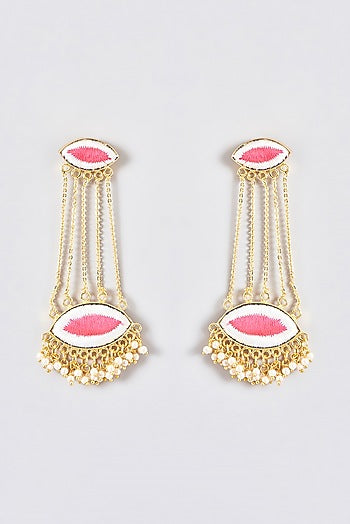 Gold Finish Silk Thread Embroidered Dangler Earrings