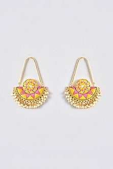 Gold Finish Silk Thread Embroidered Chandbali Earrings