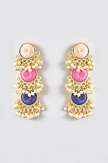 Gold Finish Silk Thread Embroidered Dangler Earrings
