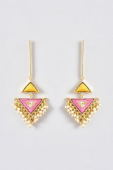 Gold Finish Silk Thread Embroidered Dangler Earrings