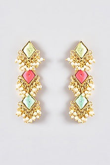 Gold Finish Silk Thread Embroidered Dangler Earrings