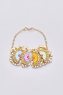 Gold Plated Silk Thread Embroidred & Pearl Bracelet