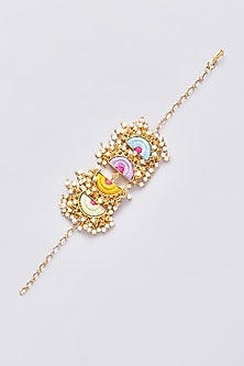 Gold Plated Silk Thread Embroidred & Pearl Bracelet