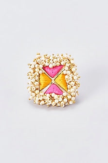Gold Finish Silk Thread Embroidered Ring