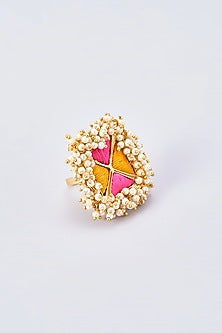 Gold Finish Silk Thread Embroidered Ring