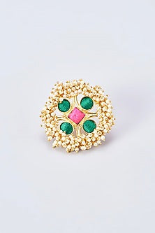 Gold Finish Silk Thread Embroidered Ring