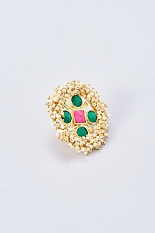 Gold Finish Silk Thread Embroidered Ring