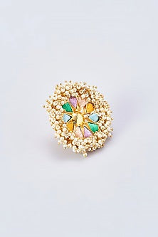 Gold Finish Silk Thread Embroidered Ring