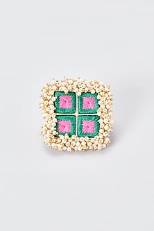 Gold Finish Silk Thread Embroidered Ring