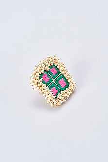 Gold Finish Silk Thread Embroidered Ring