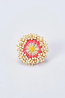 Gold Finish Silk Thread Embroidered Ring