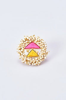 Gold Finish Silk Thread Embroidered Ring