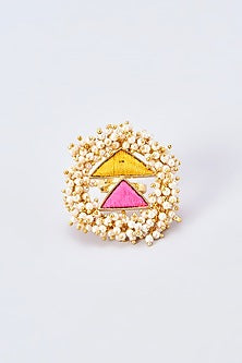 Gold Finish Silk Thread Embroidered Ring