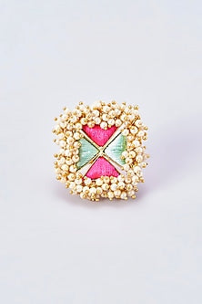 Gold Finish Silk Thread Embroidered Ring
