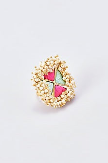 Gold Finish Silk Thread Embroidered Ring