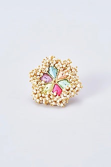 Gold Finish Silk Thread Embroidered Ring