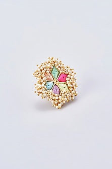 Gold Finish Silk Thread Embroidered Ring
