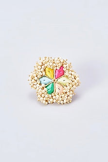 Gold Finish Silk Thread Embroidered Ring