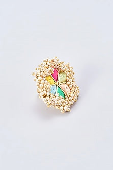 Gold Finish Silk Thread Embroidered Ring