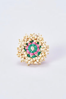 Gold Finish Silk Thread Embroidered Ring
