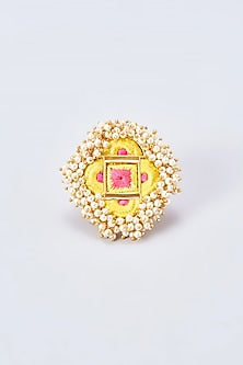 Gold Finish Silk Thread Embroidered Ring