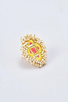 Gold Finish Silk Thread Embroidered Ring