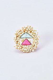 Gold Finish Silk Thread Embroidered Ring