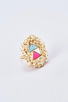 Gold Finish Silk Thread Embroidered Ring