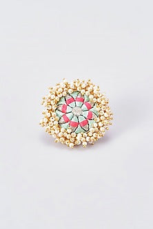 Gold Finish Silk Thread Embroidered Ring