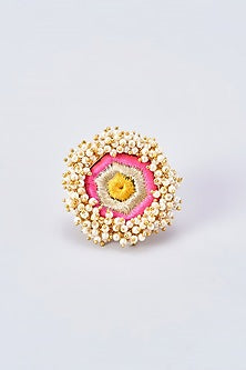 Gold Finish Silk Thread Embroidered Ring