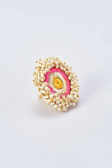 Gold Finish Silk Thread Embroidered Ring