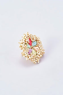 Gold Finish Silk Thread Embroidered Ring