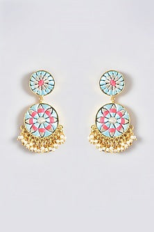 Gold Finish Silk Thread Embroidered Dangler Earrings