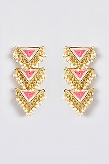 Gold Finish Silk Thread Embroidered Dangler Earrings