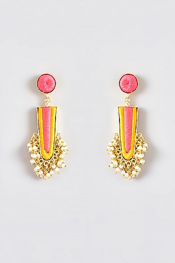 Gold Finish Silk Thread Embroidered Dangler Earrings