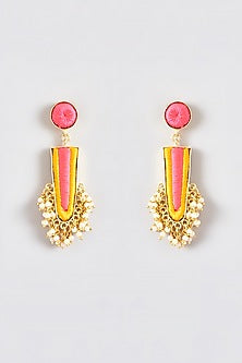 Gold Finish Silk Thread Embroidered Dangler Earrings
