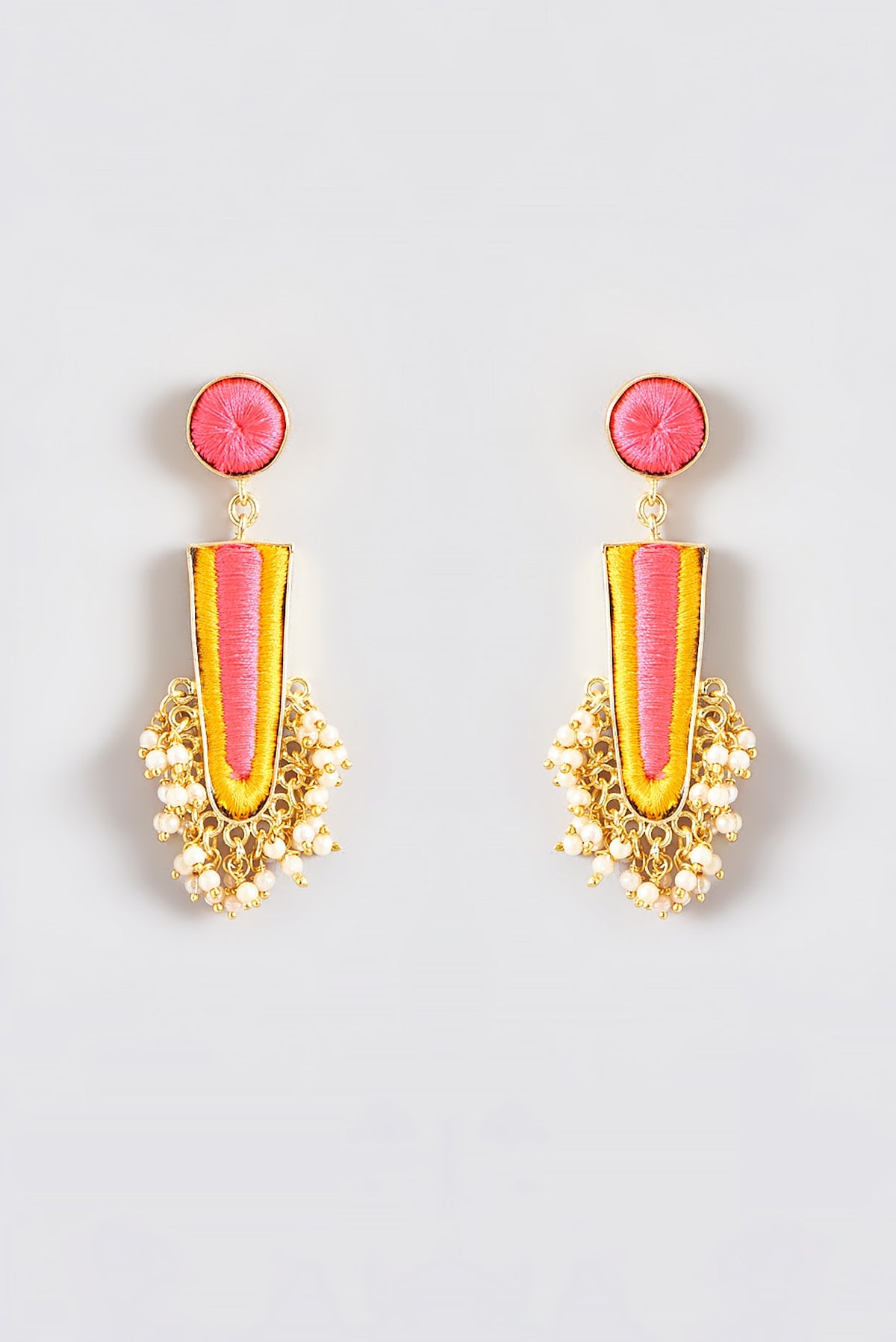 Gold Finish Silk Thread Embroidered Dangler Earrings