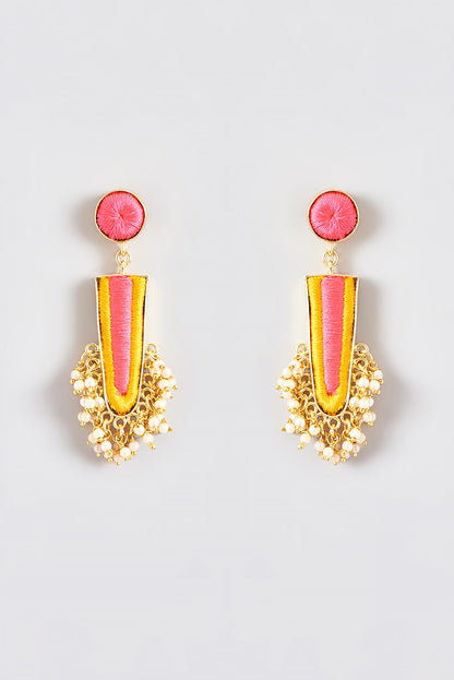 Gold Finish Silk Thread Embroidered Dangler Earrings