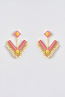 Gold Finish Silk Thread Embroidered Dangler Earrings