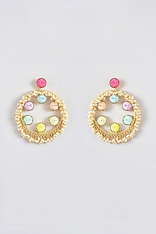 Gold Finish Silk Thread Embroidered Dangler Earrings