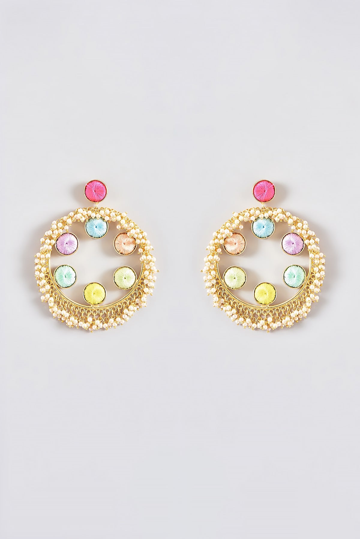 Gold Finish Silk Thread Embroidered Dangler Earrings