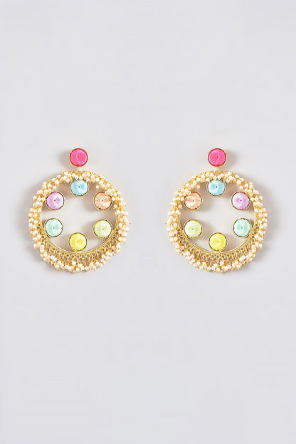 Gold Finish Silk Thread Embroidered Dangler Earrings