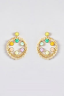 Gold Finish Silk Thread Embroidered Dangler Earrings