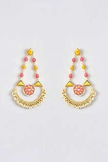 Gold Finish Silk Thread Embroidered Dangler Earrings