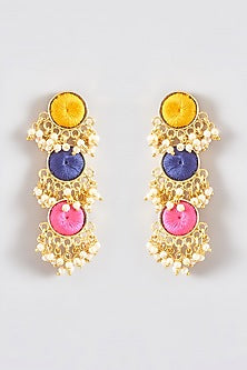 Gold Finish Silk Thread Embroidered Dangler Earrings