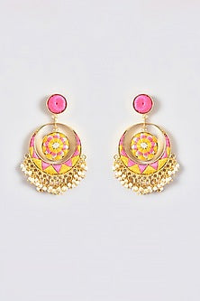 Gold Finish Silk Thread Embroidered Chandbali Earrings
