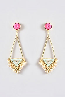 Gold Finish Silk Thread Embroidered Dangler Earrings
