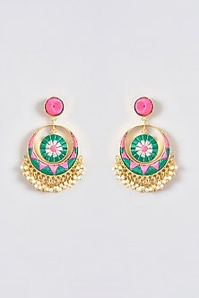 Gold Finish Silk Thread Embroidered Chandbali Earrings
