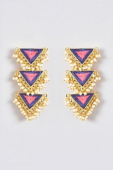 Gold Finish Silk Thread Embroidered Dangler Earrings