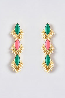 Gold Finish Silk Thread Embroidered Dangler Earrings